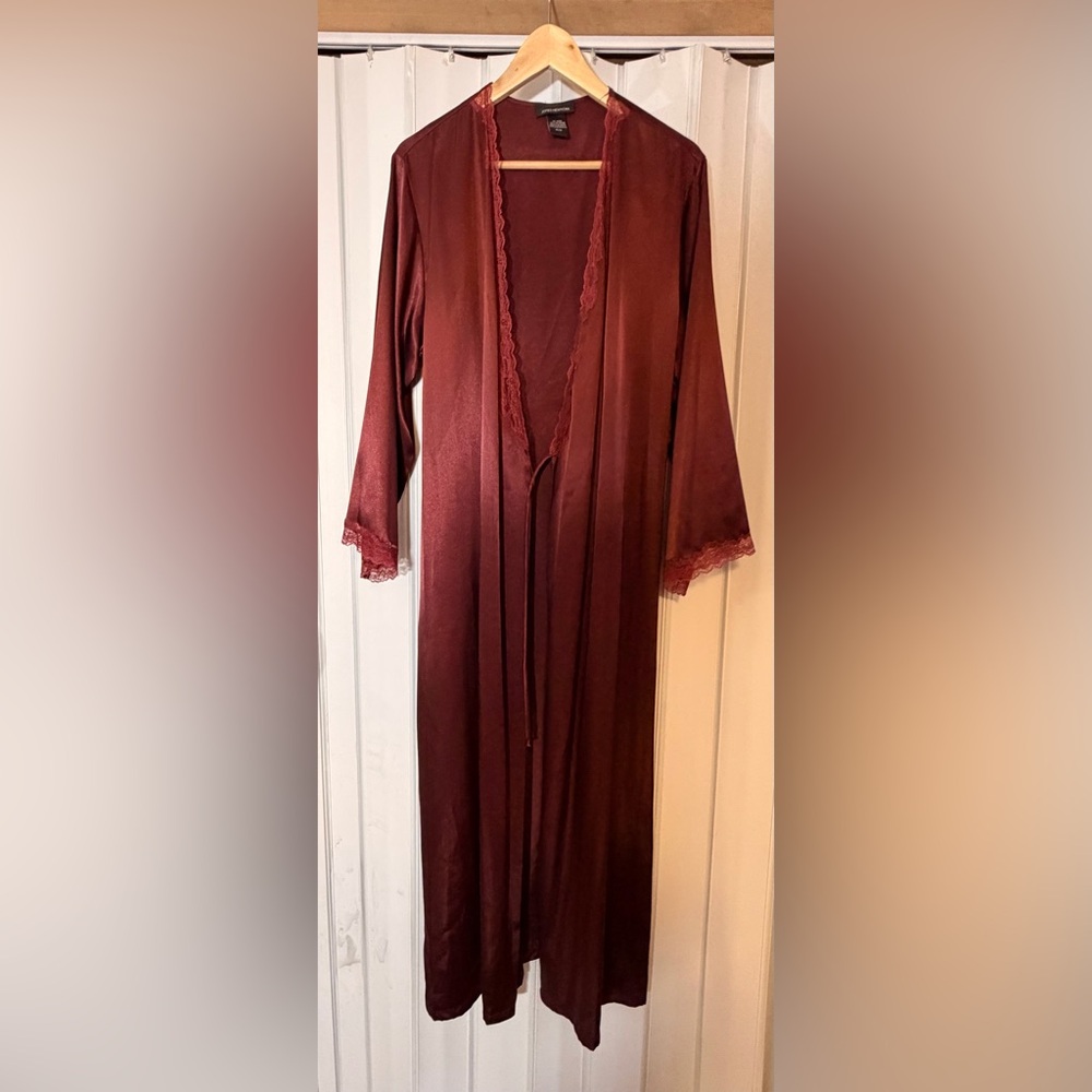 Jones New York Lace-Trim Long Robe - Burgundy Wine
